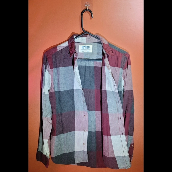 Mens Button Down Cotton Collar Plaid Shirt - Urban Pipeline - Picture 3 of 4